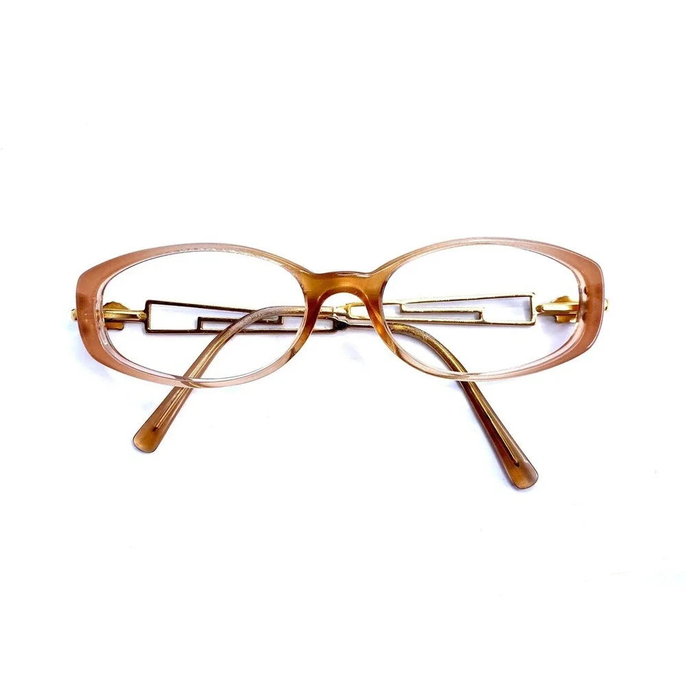 Versace Beige Gold Clear Oval Glasses Medusa Temple Italy MOD V50 G51 51 17 130